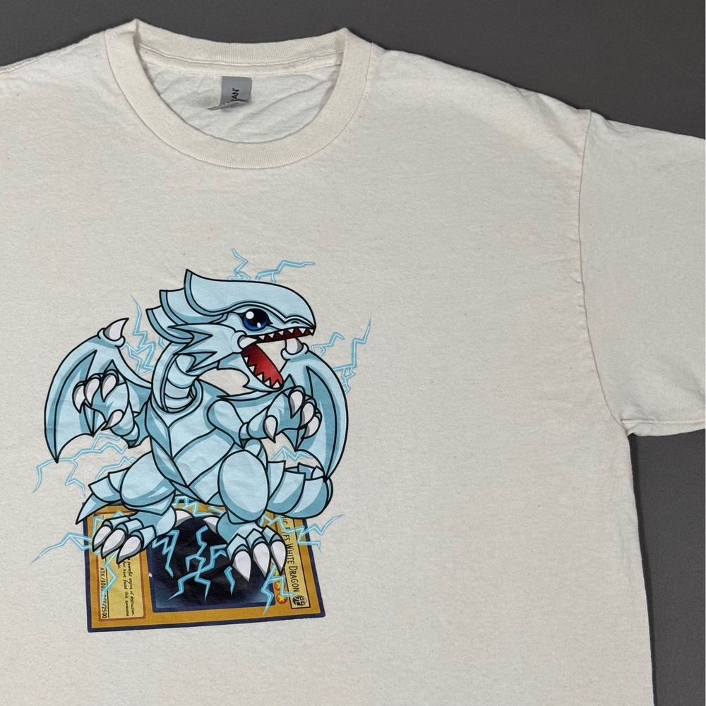 Yu-Gi-Oh Blue Eyes White Dragon T Shirt Size L White Anime Graphic Tee